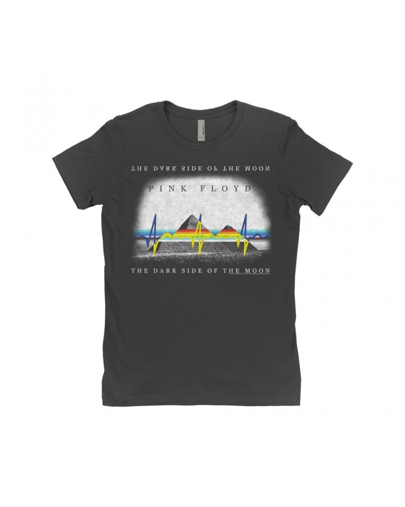 Pink Floyd Ladies' Boyfriend T-Shirt | Dark Side Of The Moon Pyramid Reflection Distressed Shirt $8.73 Shirts