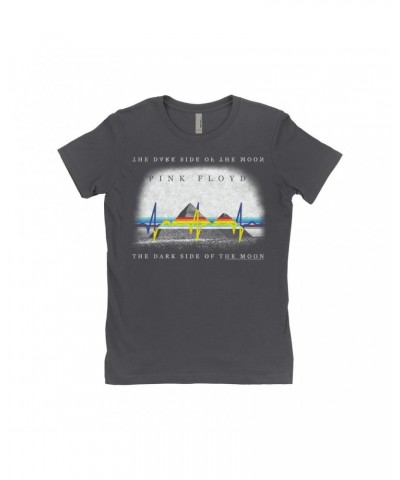 Pink Floyd Ladies' Boyfriend T-Shirt | Dark Side Of The Moon Pyramid Reflection Distressed Shirt $8.73 Shirts