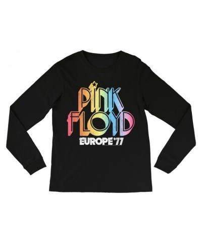 Pink Floyd Long Sleeve Shirt | Europe '77 Rainbow Ombre Tour Distressed Shirt $13.78 Shirts