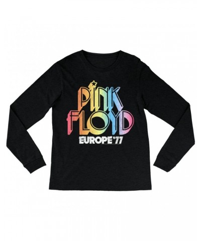 Pink Floyd Long Sleeve Shirt | Europe '77 Rainbow Ombre Tour Distressed Shirt $13.78 Shirts