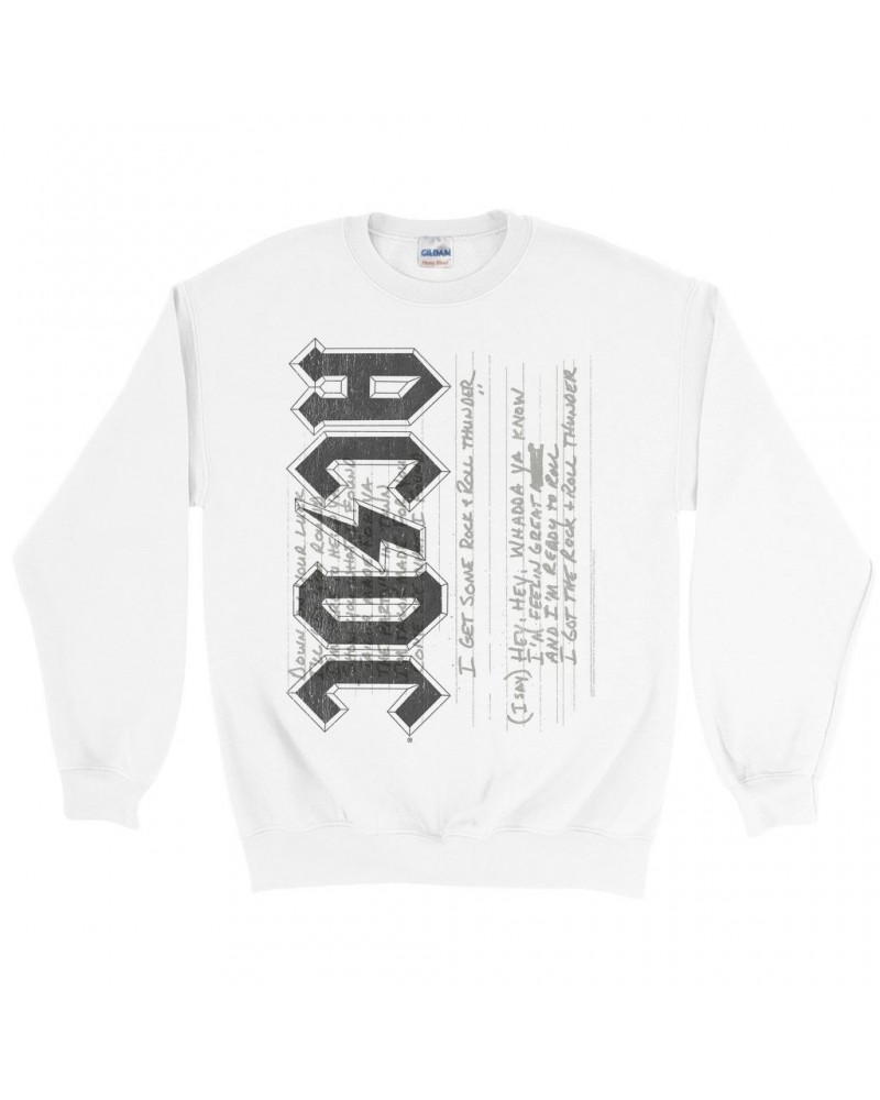 AC/DC Sweatshirt | Rock N' Roll Thunder Lyrics Image Sweatshirt $10.49 Sweatshirts