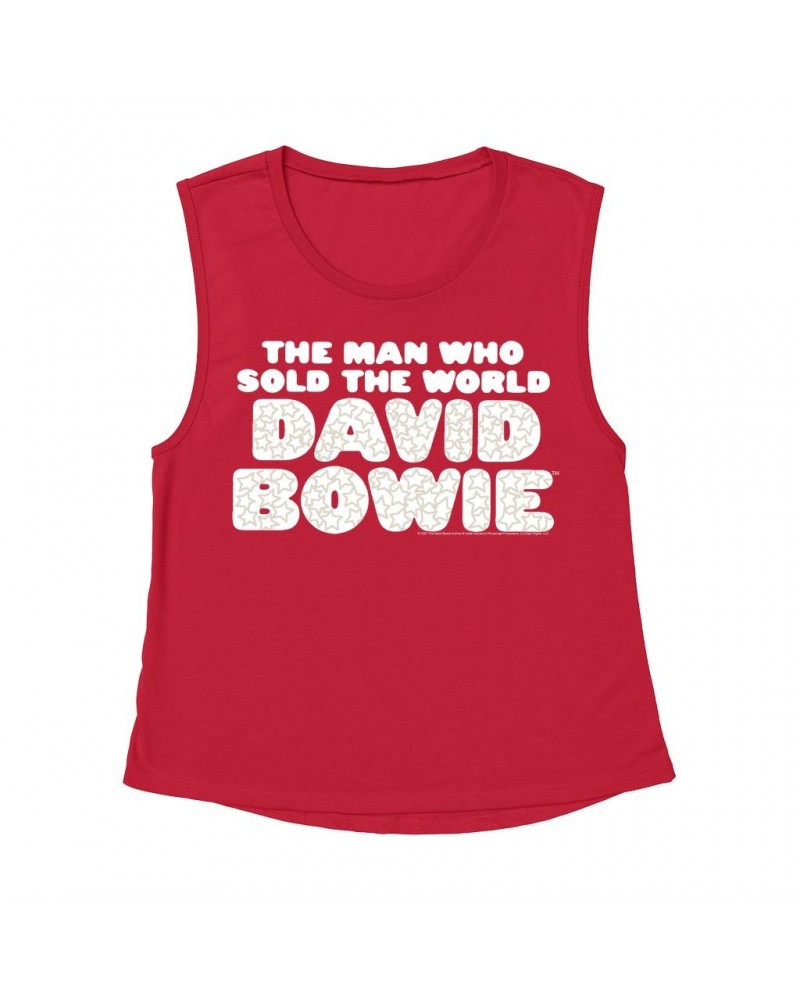 David Bowie Ladies' Muscle Tank Top | The Man Who Sold The World Large Logo Shirt $9.89 Shirts