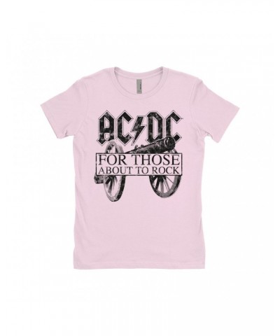 AC/DC Ladies' Boyfriend T-Shirt | For Those About To Rock Black Cannon Image Distressed Shirt $9.98 Shirts