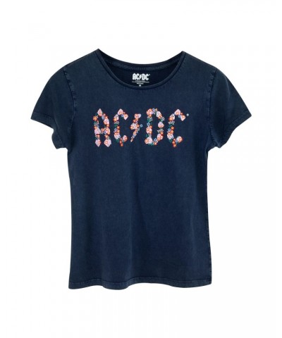 AC/DC Floral Logo Ladies Navy T-Shirt $1.65 Shirts