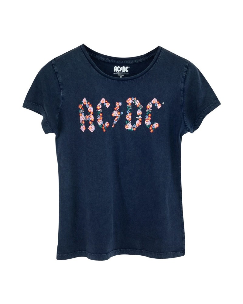 AC/DC Floral Logo Ladies Navy T-Shirt $1.65 Shirts