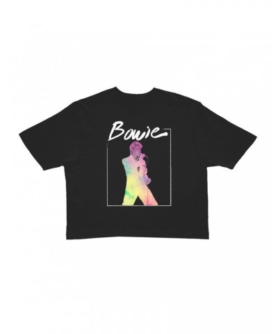 David Bowie Ladies' Crop Tee | Bowie 1983 Concert In Pastels Crop T-shirt $11.32 Shirts