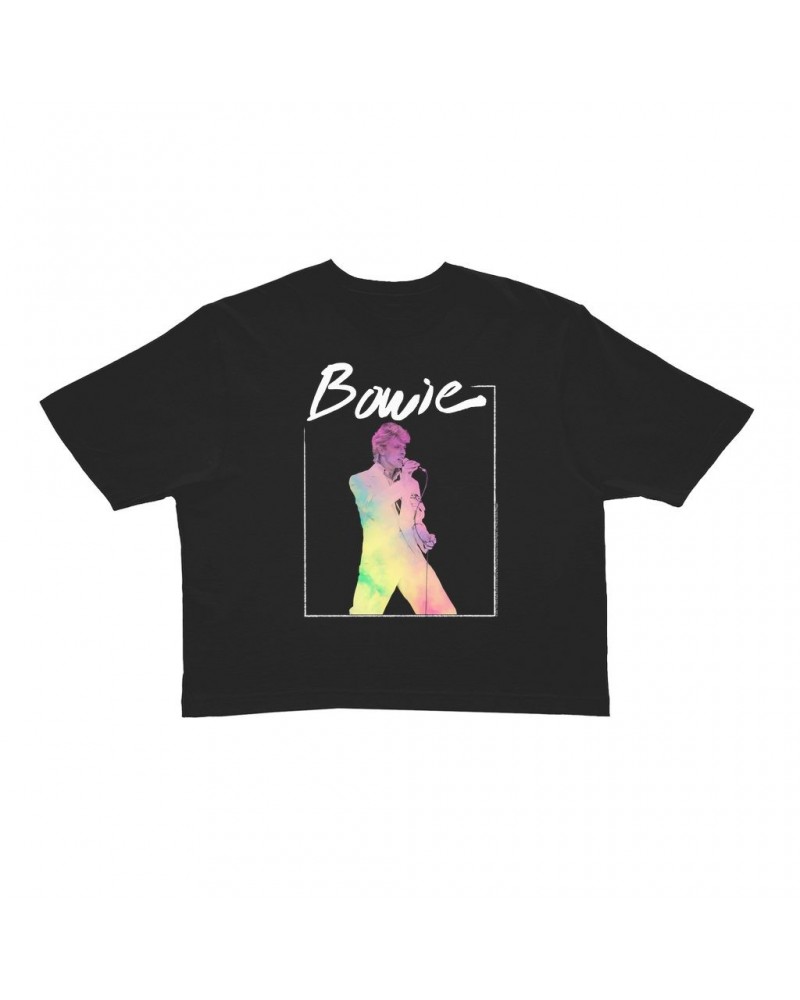 David Bowie Ladies' Crop Tee | Bowie 1983 Concert In Pastels Crop T-shirt $11.32 Shirts