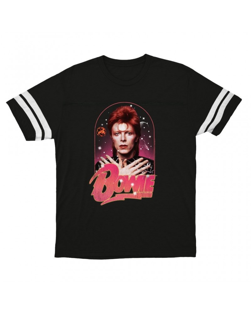 David Bowie T-Shirt | Orbit Design Distressed Football Shirt $9.89 Shirts