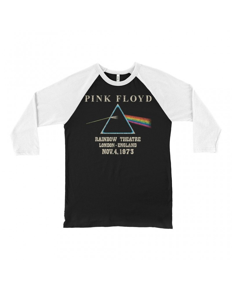 Pink Floyd 3/4 Sleeve Baseball Tee | Rainbow Theatre 1973 Distressed Shirt $11.08 Shirts