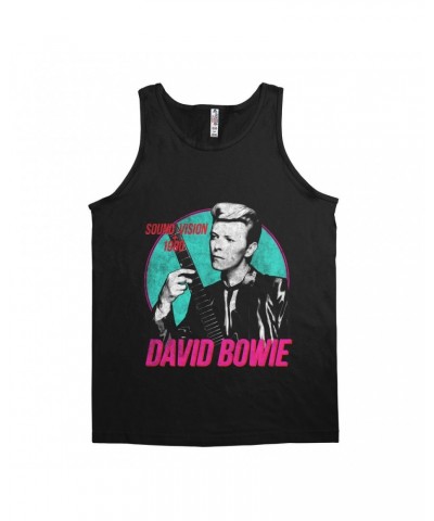 David Bowie Unisex Tank Top | Sound + Vision 1990 Powerful Pink Design Distressed Shirt $11.23 Shirts