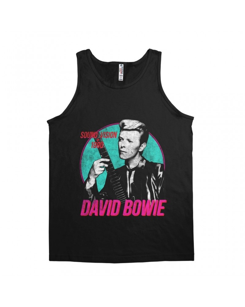 David Bowie Unisex Tank Top | Sound + Vision 1990 Powerful Pink Design Distressed Shirt $11.23 Shirts