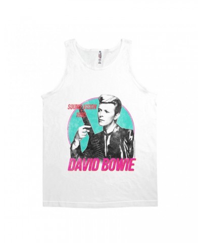 David Bowie Unisex Tank Top | Sound + Vision 1990 Powerful Pink Design Distressed Shirt $11.23 Shirts