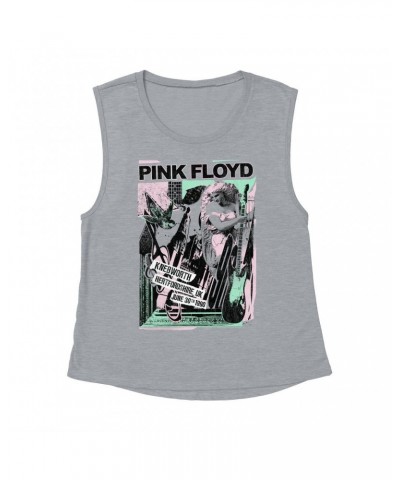 Pink Floyd Ladies' Muscle Tank Top | Live At Hertfordshire UK Pastel Collage Concert Poster Distressed Shirt $14.50 Shirts