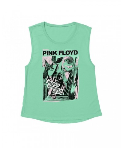 Pink Floyd Ladies' Muscle Tank Top | Live At Hertfordshire UK Pastel Collage Concert Poster Distressed Shirt $14.50 Shirts