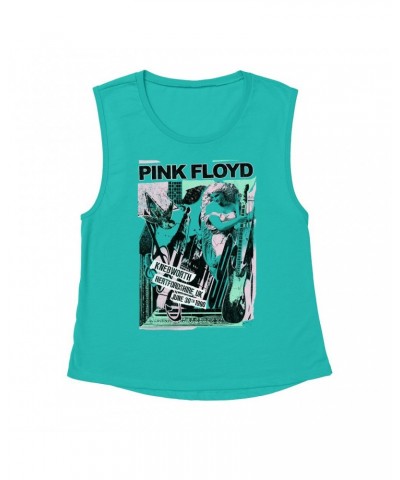 Pink Floyd Ladies' Muscle Tank Top | Live At Hertfordshire UK Pastel Collage Concert Poster Distressed Shirt $14.50 Shirts