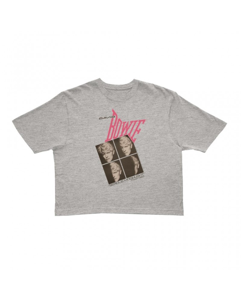 David Bowie Ladies' Crop Tee | Serious Moonlight 1983 Concert Tour Poster Pink Crop T-shirt $10.51 Shirts