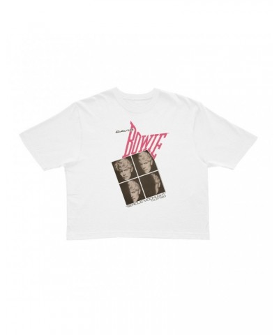 David Bowie Ladies' Crop Tee | Serious Moonlight 1983 Concert Tour Poster Pink Crop T-shirt $10.51 Shirts