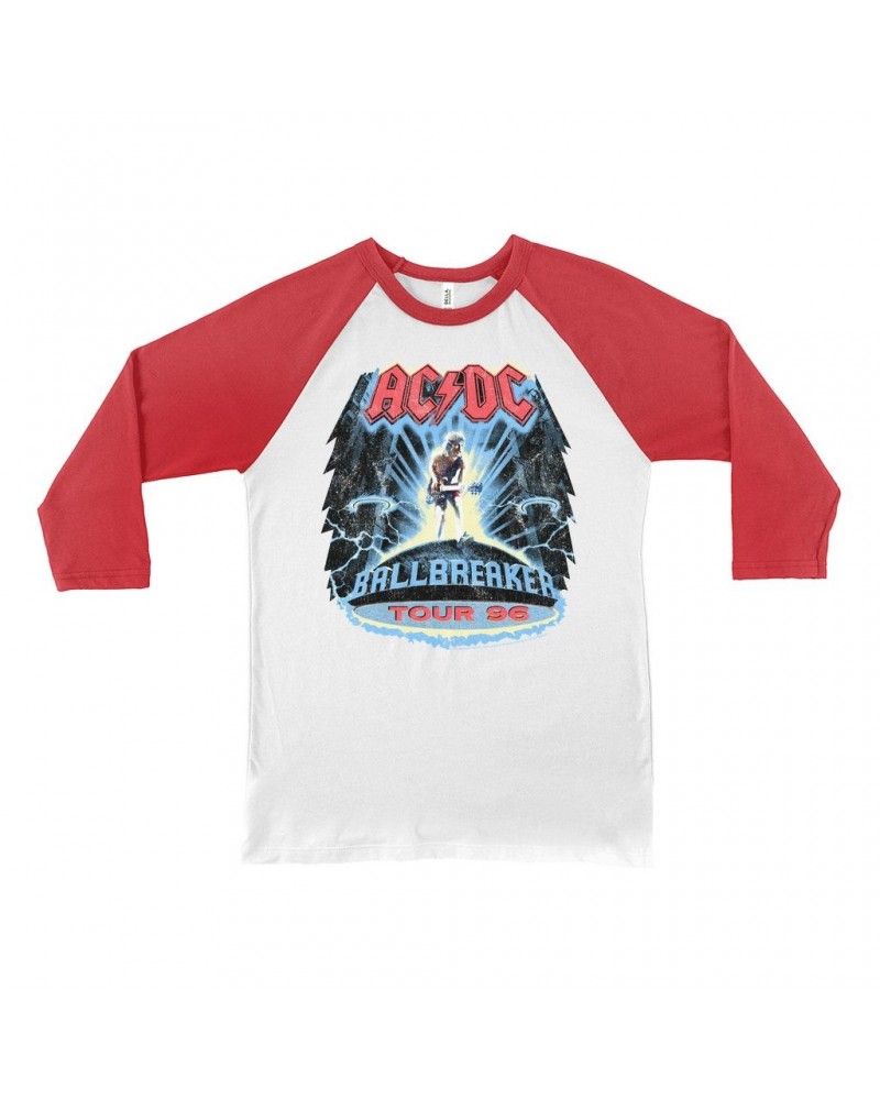 AC/DC 3/4 Sleeve Baseball Tee | Ballbreaker Tour '96 Distressed Shirt $13.78 Shirts