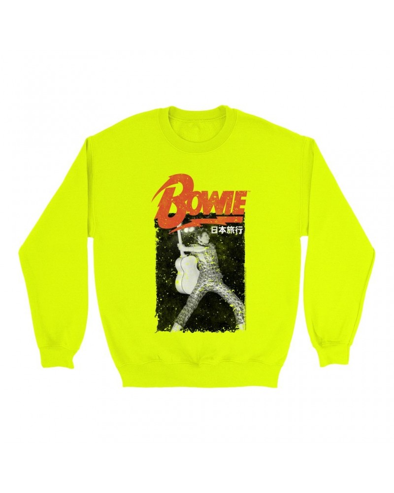 David Bowie Bright Colored Sweatshirt | Asia Concert Promotion Distressed Sweatshirt $12.23 Sweatshirts