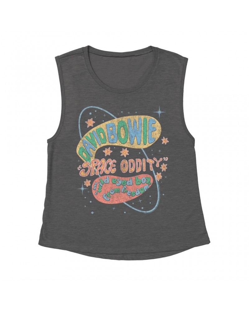 David Bowie Ladies' Muscle Tank Top | Pastel Space Oddity Distressed Shirt $15.16 Shirts