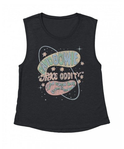 David Bowie Ladies' Muscle Tank Top | Pastel Space Oddity Distressed Shirt $15.16 Shirts