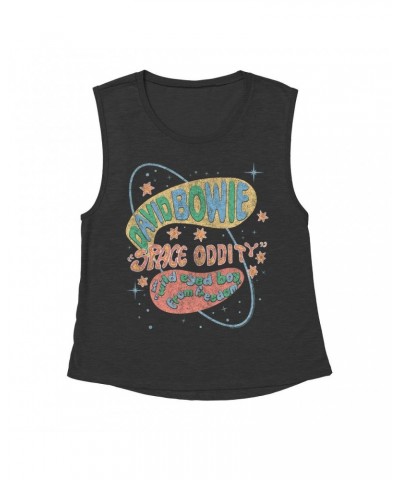 David Bowie Ladies' Muscle Tank Top | Pastel Space Oddity Distressed Shirt $15.16 Shirts