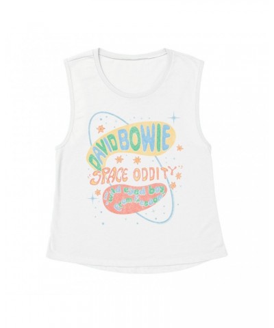 David Bowie Ladies' Muscle Tank Top | Pastel Space Oddity Distressed Shirt $15.16 Shirts