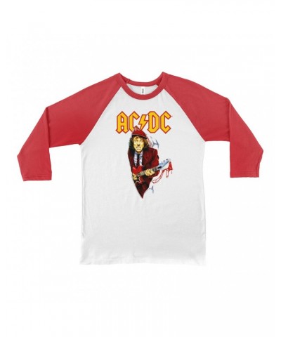 AC/DC 3/4 Sleeve Baseball Tee | Angus Young With Bloody Guitar Design Shirt $14.98 Shirts