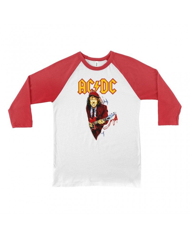 AC/DC 3/4 Sleeve Baseball Tee | Angus Young With Bloody Guitar Design Shirt $14.98 Shirts