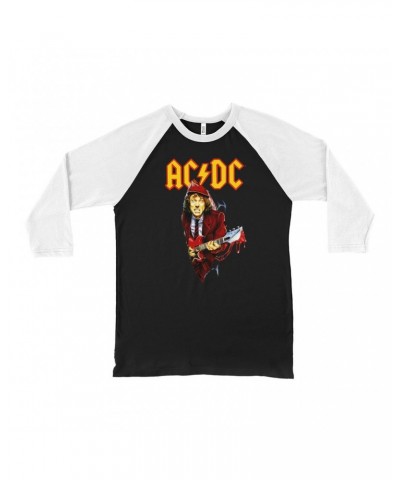 AC/DC 3/4 Sleeve Baseball Tee | Angus Young With Bloody Guitar Design Shirt $14.98 Shirts