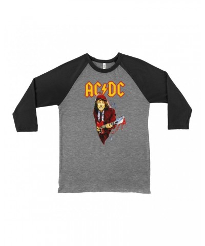 AC/DC 3/4 Sleeve Baseball Tee | Angus Young With Bloody Guitar Design Shirt $14.98 Shirts