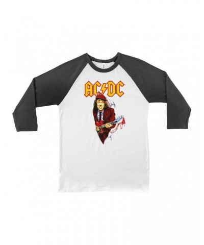 AC/DC 3/4 Sleeve Baseball Tee | Angus Young With Bloody Guitar Design Shirt $14.98 Shirts