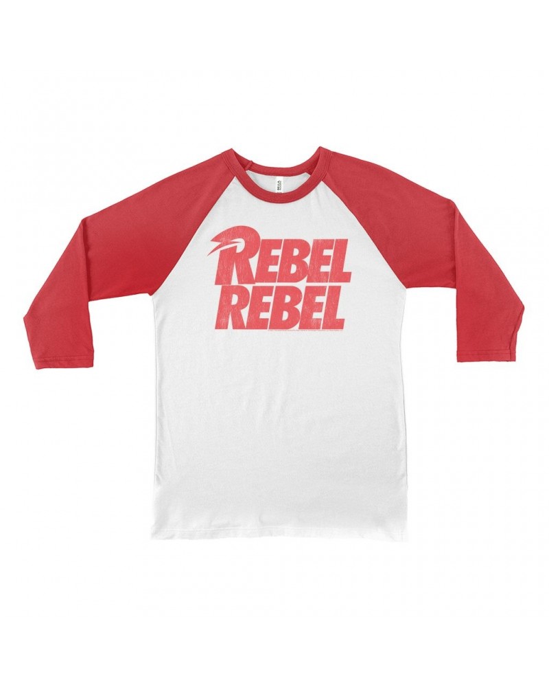 David Bowie 3/4 Sleeve Baseball Tee | Rebel Rebel Logo Distressed Shirt $10.18 Shirts