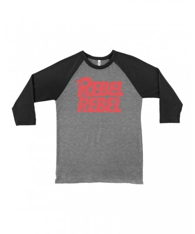 David Bowie 3/4 Sleeve Baseball Tee | Rebel Rebel Logo Distressed Shirt $10.18 Shirts