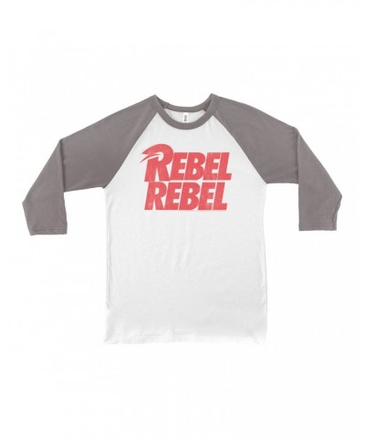 David Bowie 3/4 Sleeve Baseball Tee | Rebel Rebel Logo Distressed Shirt $10.18 Shirts