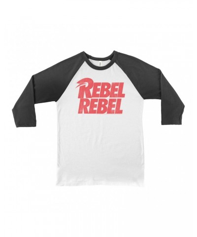 David Bowie 3/4 Sleeve Baseball Tee | Rebel Rebel Logo Distressed Shirt $10.18 Shirts