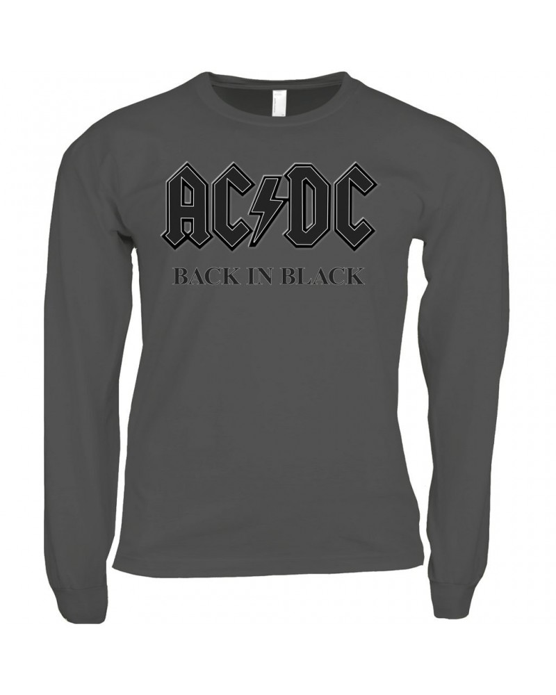 AC/DC Long Sleeve Shirt | Back In Black Charcoal Design Shirt $10.78 Shirts