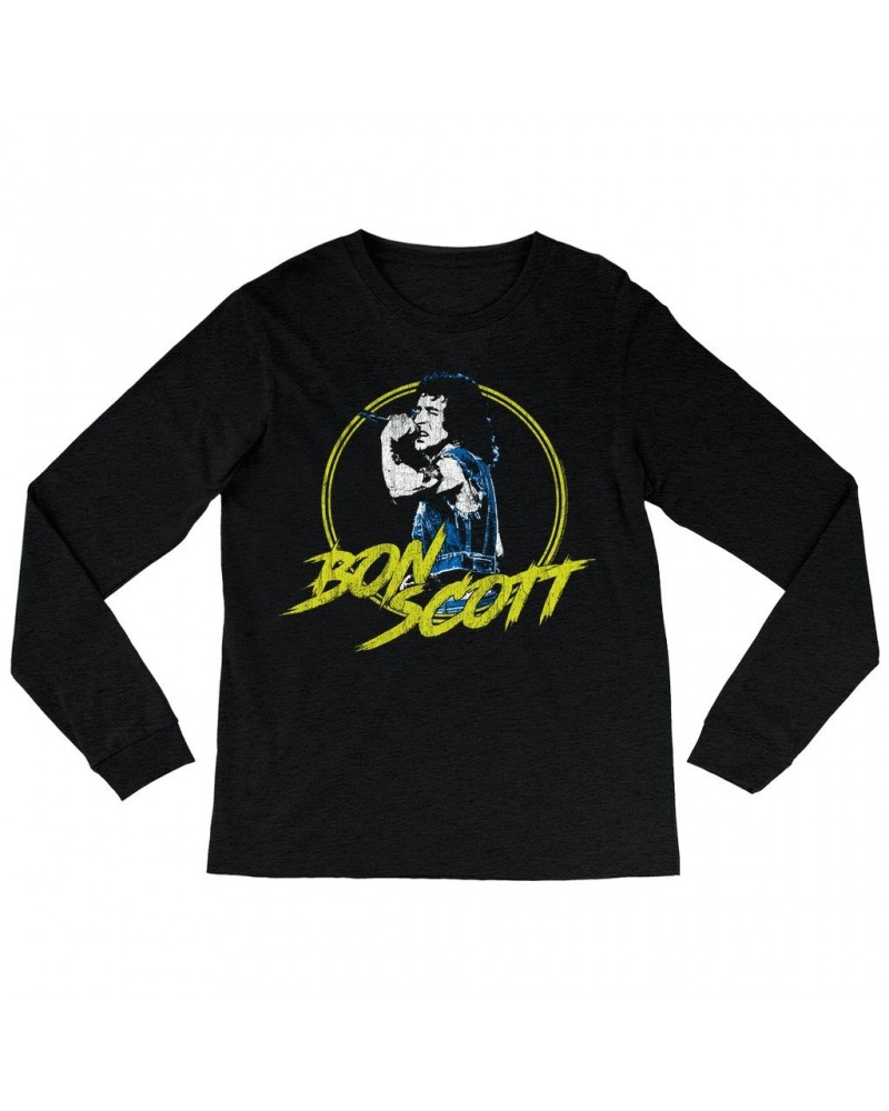 Bon Scott Long Sleeve Shirt | Circular Pop Art Yellow Shirt $8.99 Shirts