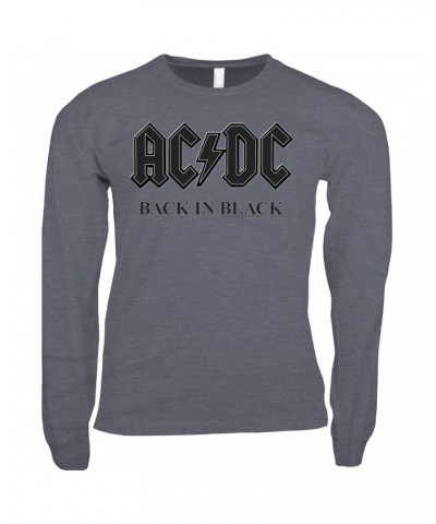 AC/DC Long Sleeve Shirt | Back In Black Charcoal Design Shirt $10.78 Shirts